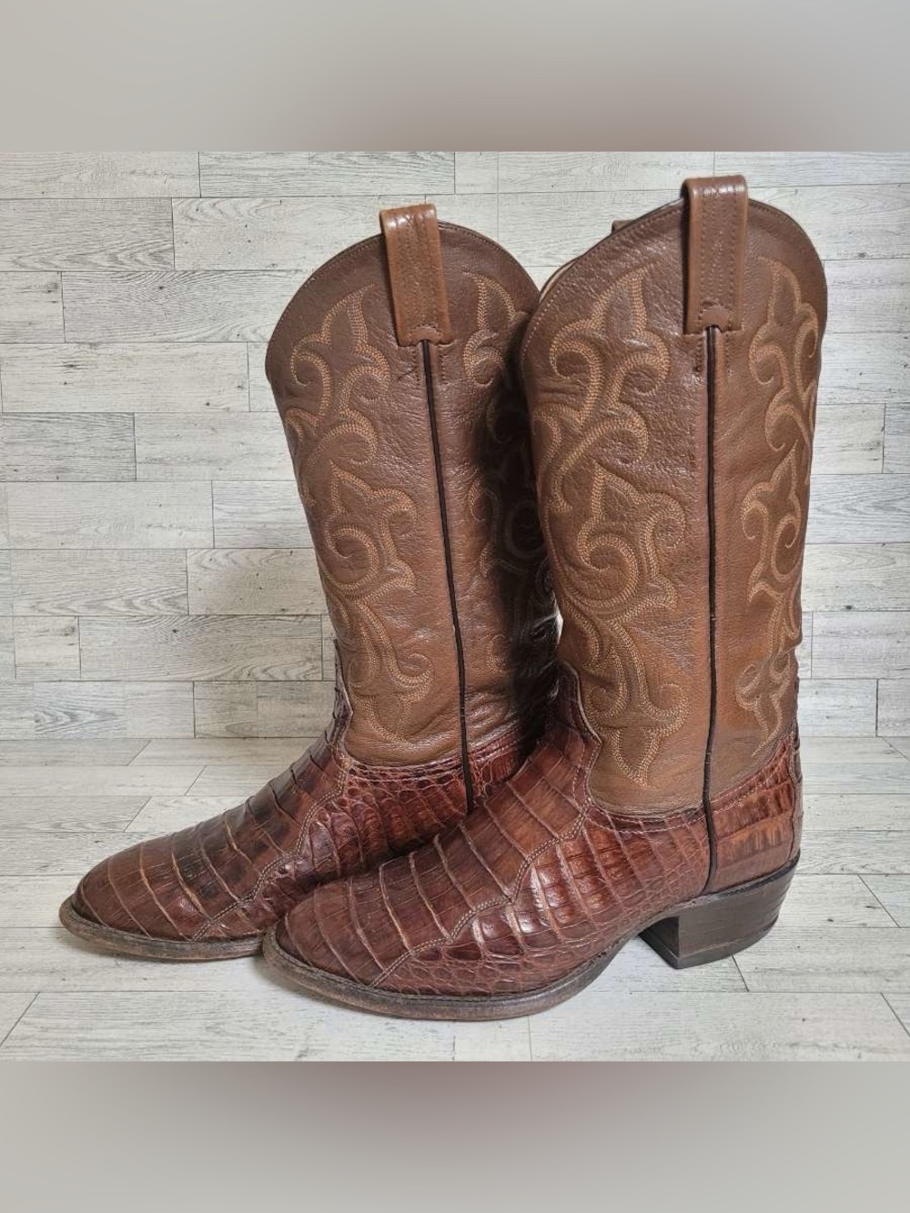 Men's Tony Lama Caiman Exotic Brown Leather Western Rodeo Cowboy Boots Size 8